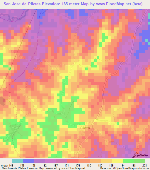 San Jose de Piletas,Colombia Elevation Map