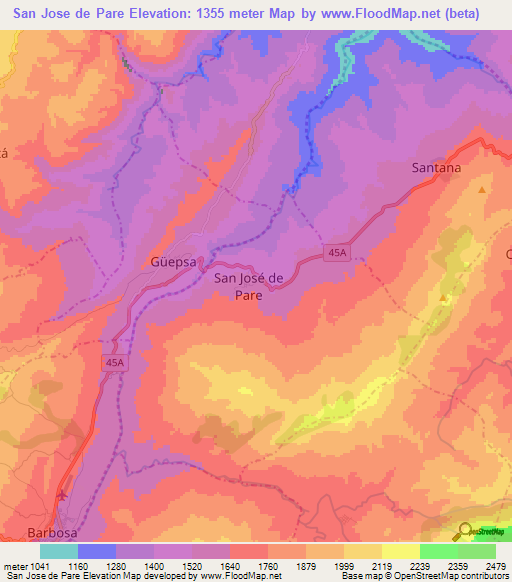 San Jose de Pare,Colombia Elevation Map