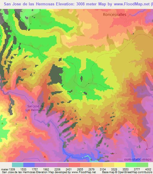 San Jose de las Hermosas,Colombia Elevation Map