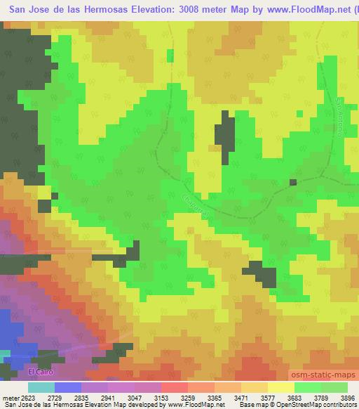 San Jose de las Hermosas,Colombia Elevation Map