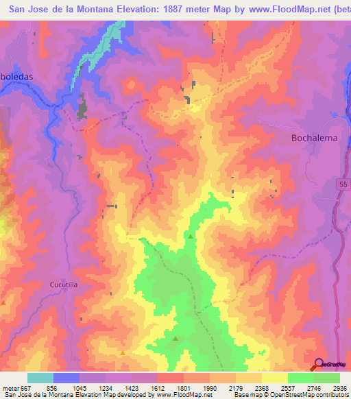 San Jose de la Montana,Colombia Elevation Map