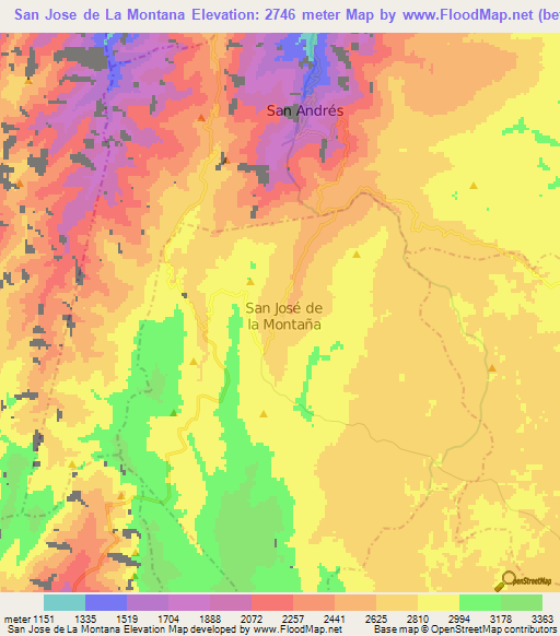 San Jose de La Montana,Colombia Elevation Map