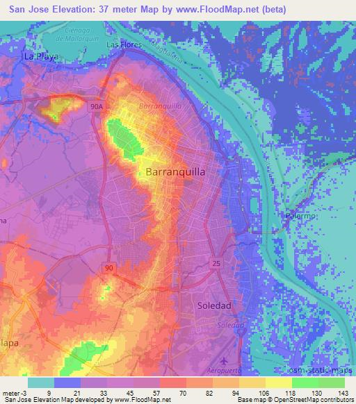 San Jose,Colombia Elevation Map