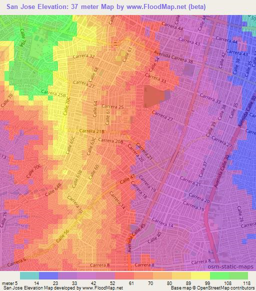 San Jose,Colombia Elevation Map