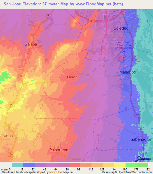 San Jose,Colombia Elevation Map