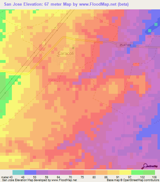 San Jose,Colombia Elevation Map