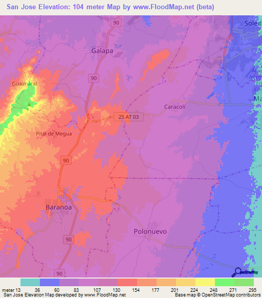 San Jose,Colombia Elevation Map