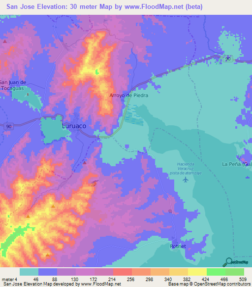 San Jose,Colombia Elevation Map