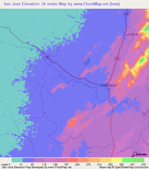 San Jose,Colombia Elevation Map