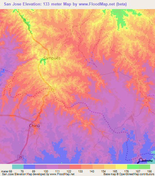 San Jose,Colombia Elevation Map