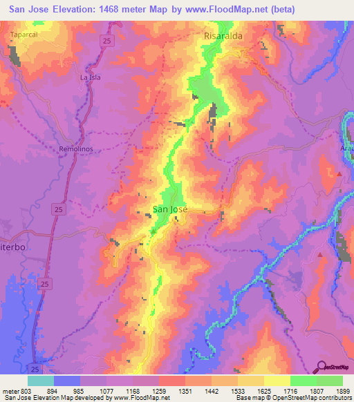 San Jose,Colombia Elevation Map