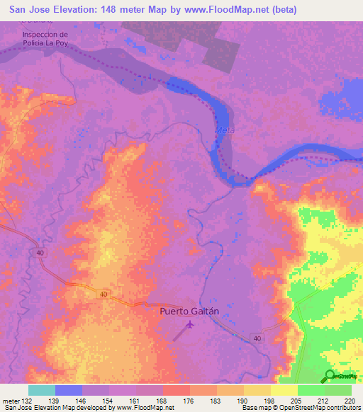 San Jose,Colombia Elevation Map