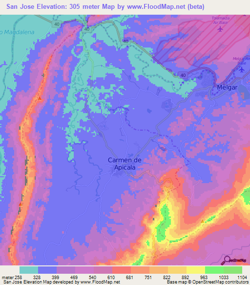 San Jose,Colombia Elevation Map