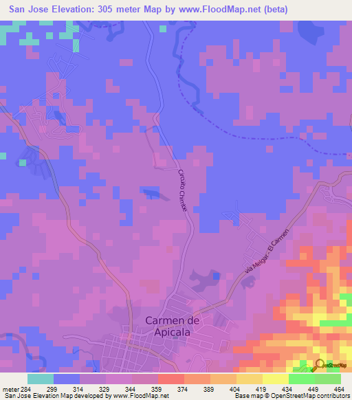 San Jose,Colombia Elevation Map