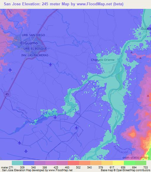 San Jose,Colombia Elevation Map