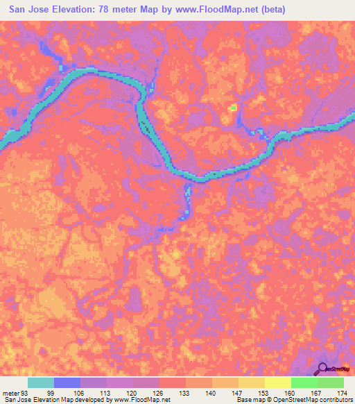 San Jose,Colombia Elevation Map