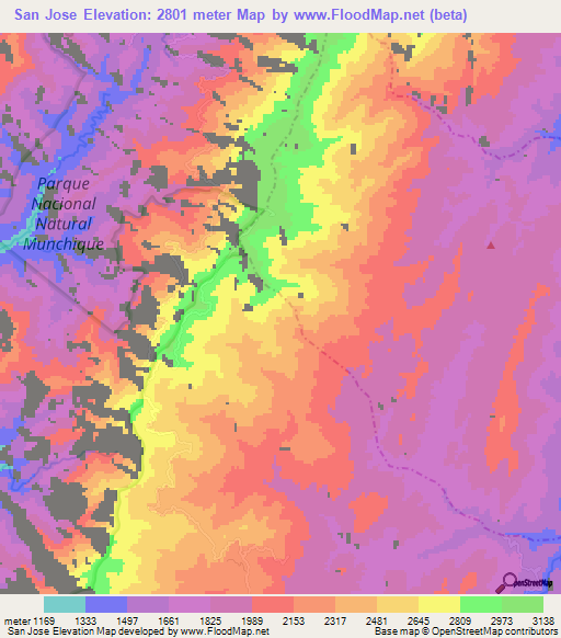 San Jose,Colombia Elevation Map