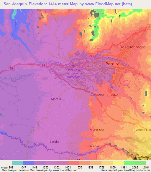 San Joaquin,Colombia Elevation Map