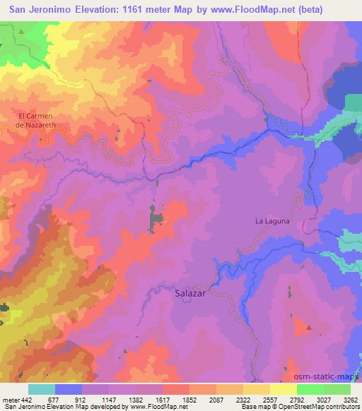 San Jeronimo,Colombia Elevation Map