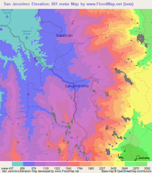 San Jeronimo,Colombia Elevation Map