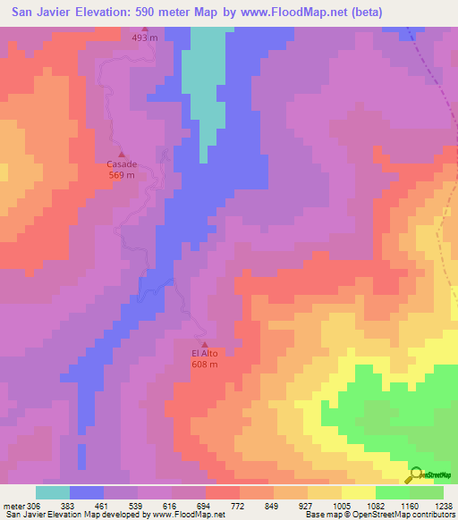 San Javier,Colombia Elevation Map