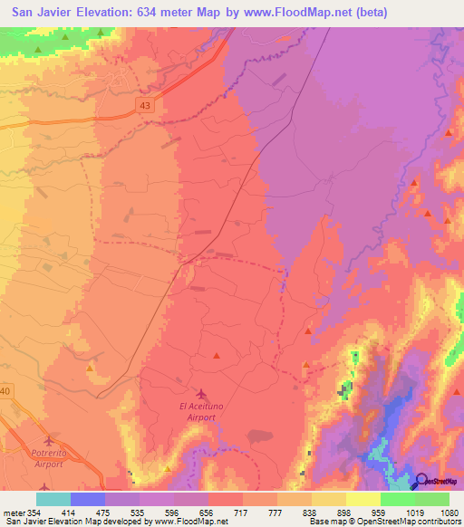 San Javier,Colombia Elevation Map