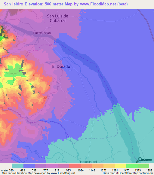 San Isidro,Colombia Elevation Map