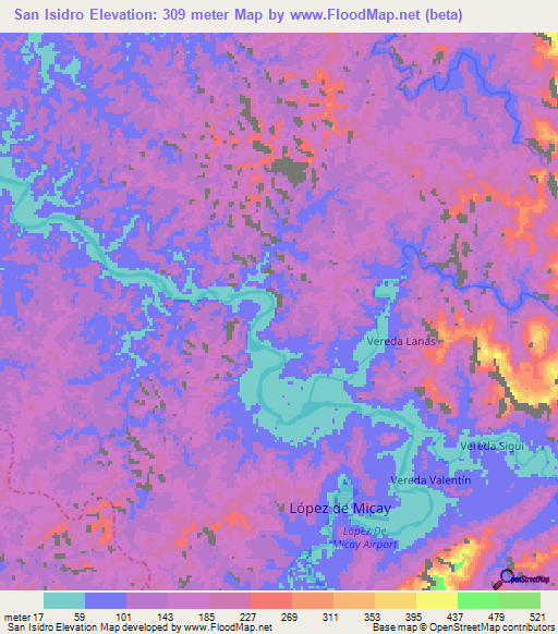 San Isidro,Colombia Elevation Map