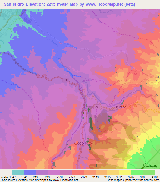 San Isidro,Colombia Elevation Map