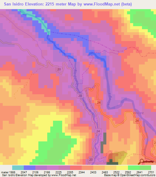 San Isidro,Colombia Elevation Map