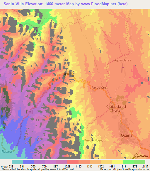 Sanin Villa,Colombia Elevation Map