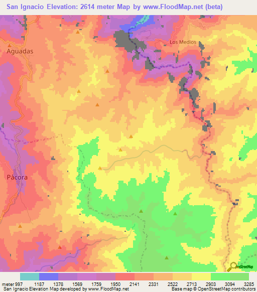 San Ignacio,Colombia Elevation Map