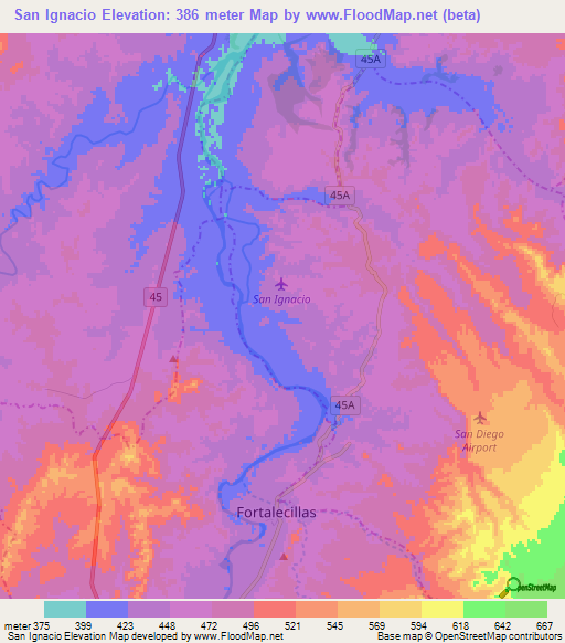 San Ignacio,Colombia Elevation Map