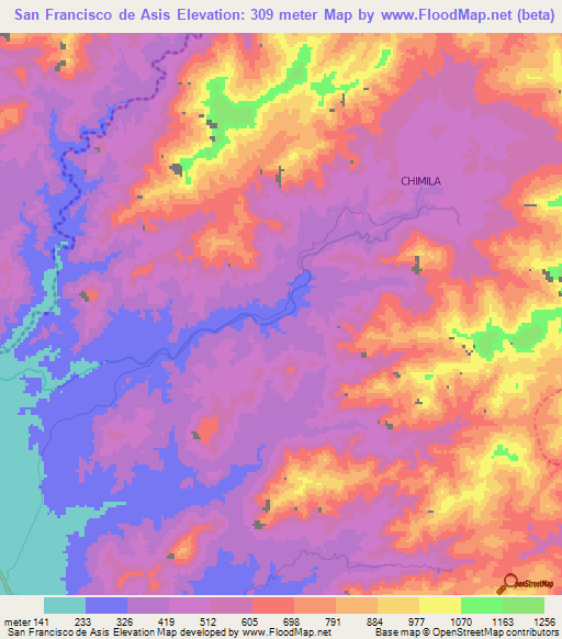 San Francisco de Asis,Colombia Elevation Map