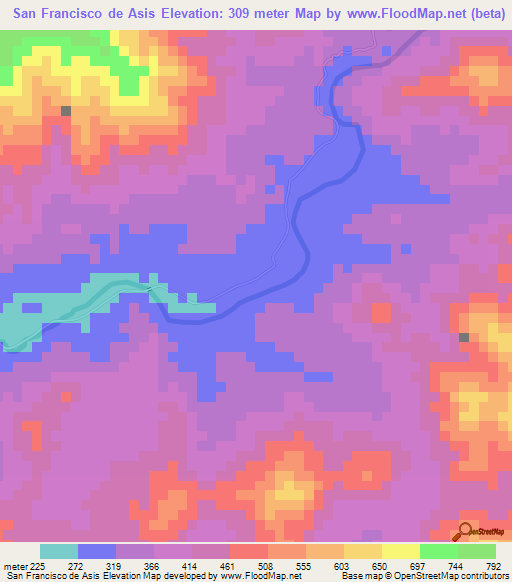 San Francisco de Asis,Colombia Elevation Map