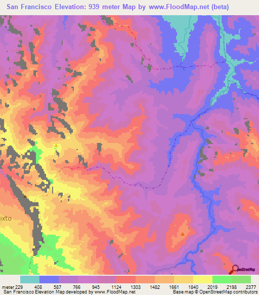 San Francisco,Colombia Elevation Map