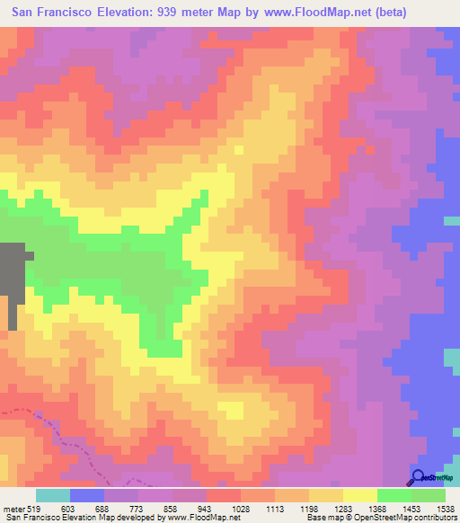 San Francisco,Colombia Elevation Map