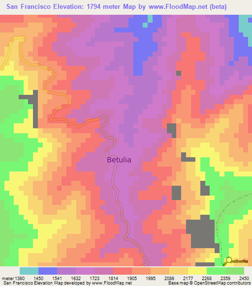 San Francisco,Colombia Elevation Map