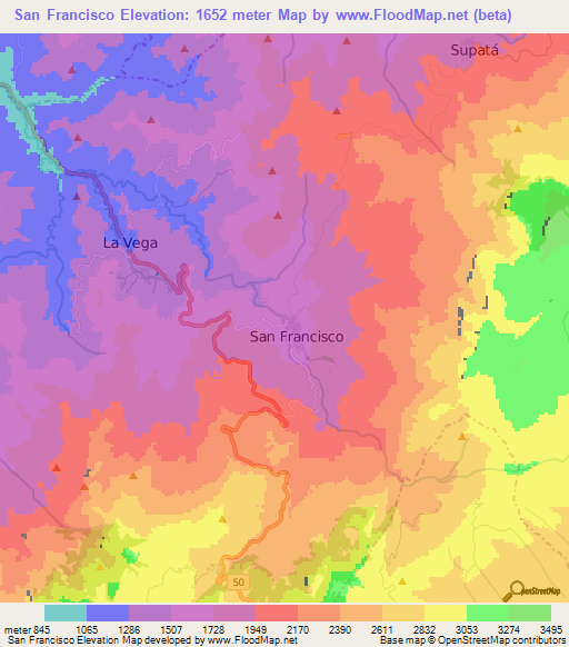 San Francisco,Colombia Elevation Map