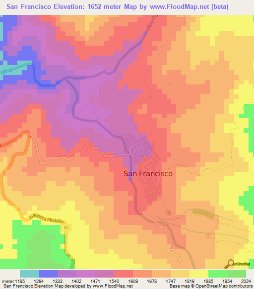 San Francisco,Colombia Elevation Map