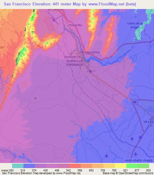 San Francisco,Colombia Elevation Map