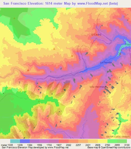 San Francisco,Colombia Elevation Map