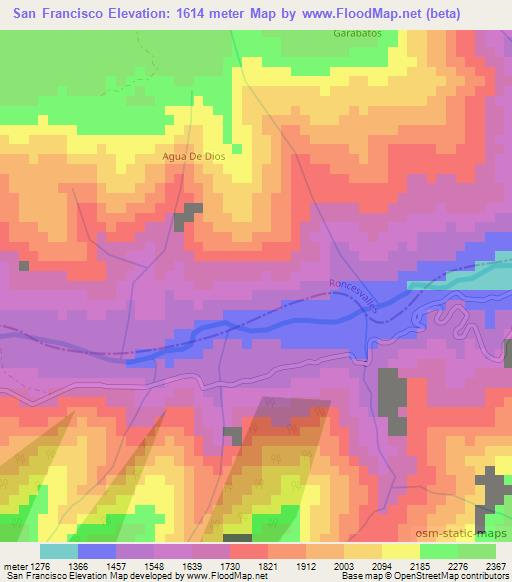 San Francisco,Colombia Elevation Map