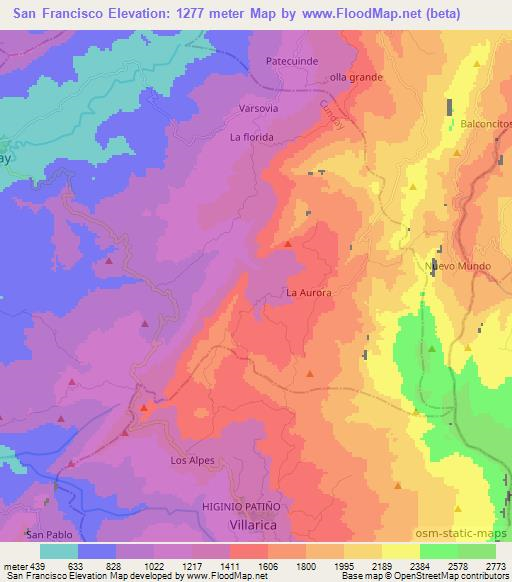 San Francisco,Colombia Elevation Map