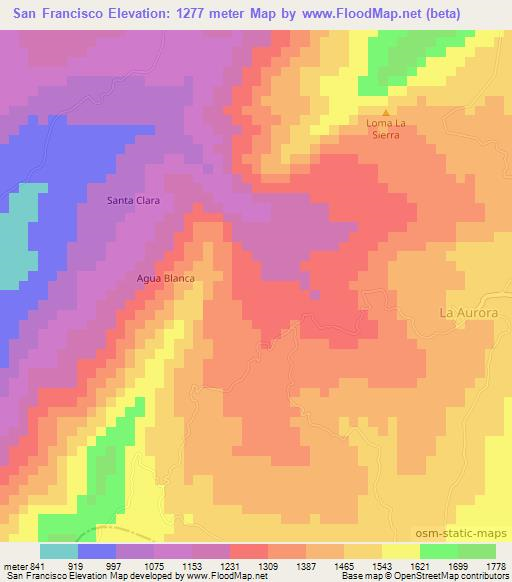 San Francisco,Colombia Elevation Map