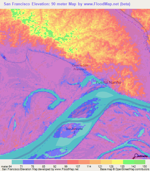 San Francisco,Colombia Elevation Map