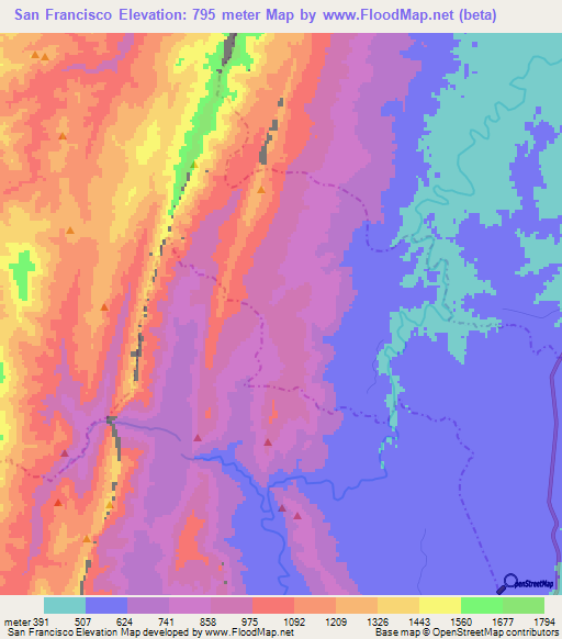 San Francisco,Colombia Elevation Map