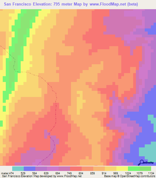 San Francisco,Colombia Elevation Map