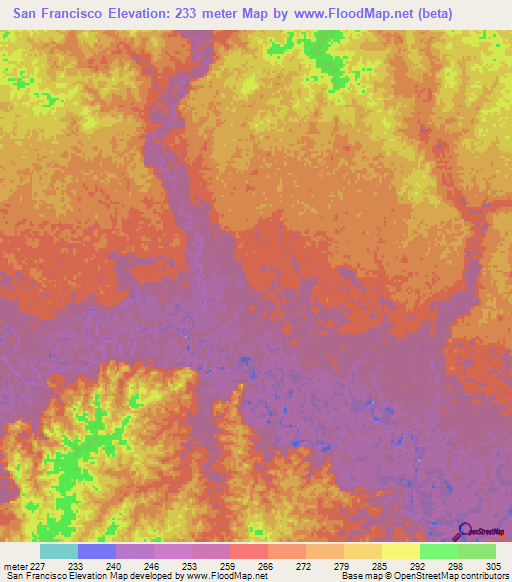 San Francisco,Colombia Elevation Map