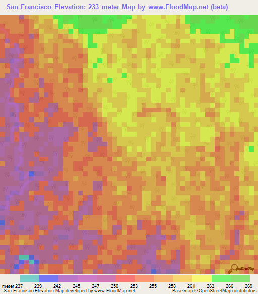 San Francisco,Colombia Elevation Map